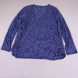 INC International Concepts  Top Plus Size 3X Blue Leopard Print Ruched Faux Wrap